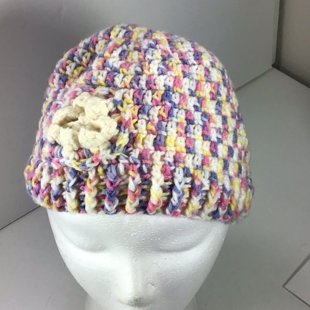Crochet Hat HANDMADE Pastel Crochet Baby Beanie Flower Embellishment
